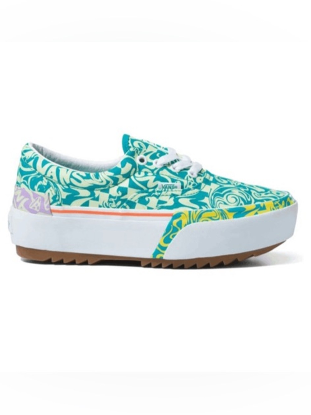 Vans Women's Teal and Cream Floral Checker Platform Sneakers - Picture 2 of 7